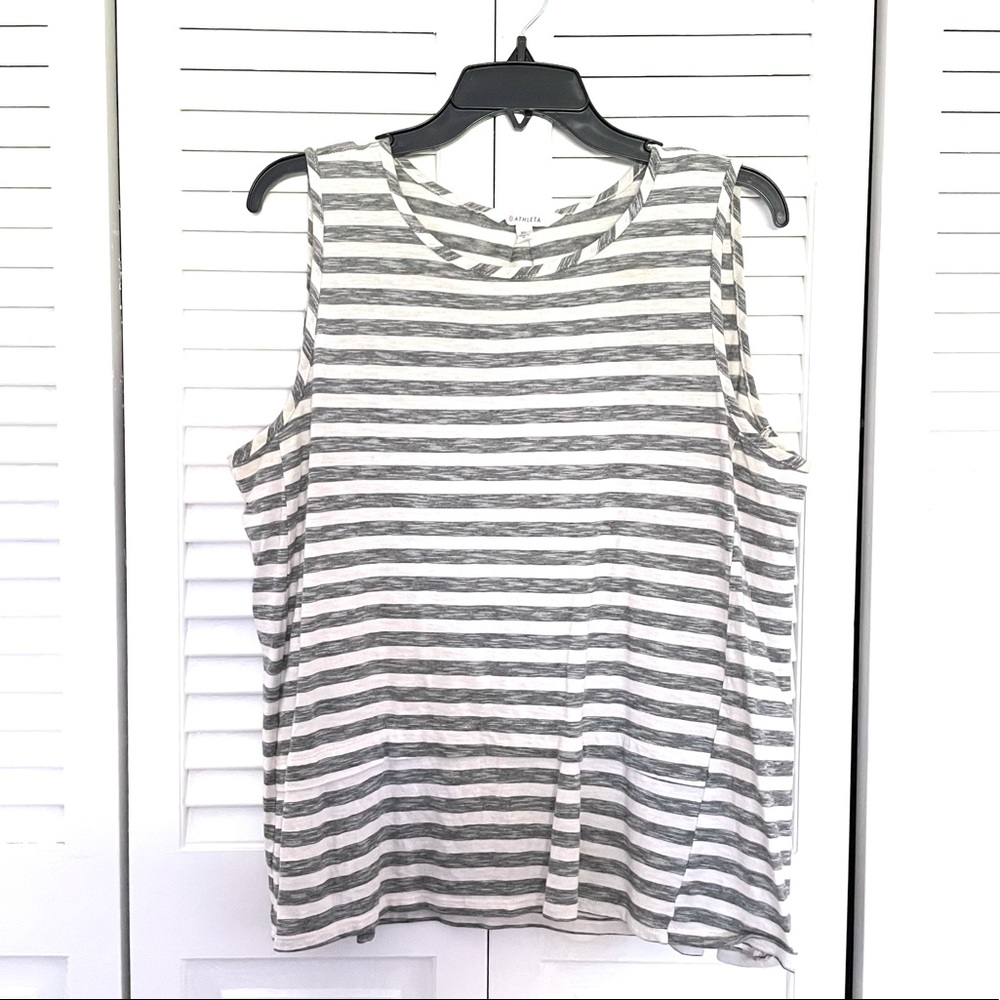 Athleta Gray White Striped Sleeveless Muscle Tank